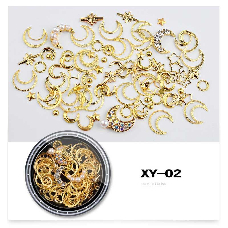 Mixed AB Crystal Rhinestones- Hollow Metal Studs 3D Gold Silver Moon Star Rivets