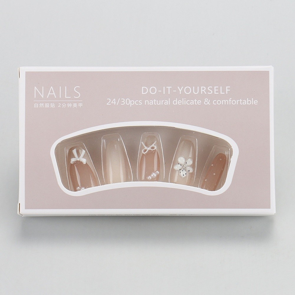 Wearable Nails for Women Featuring 3D Pearl Embellished Flower Bow Removable