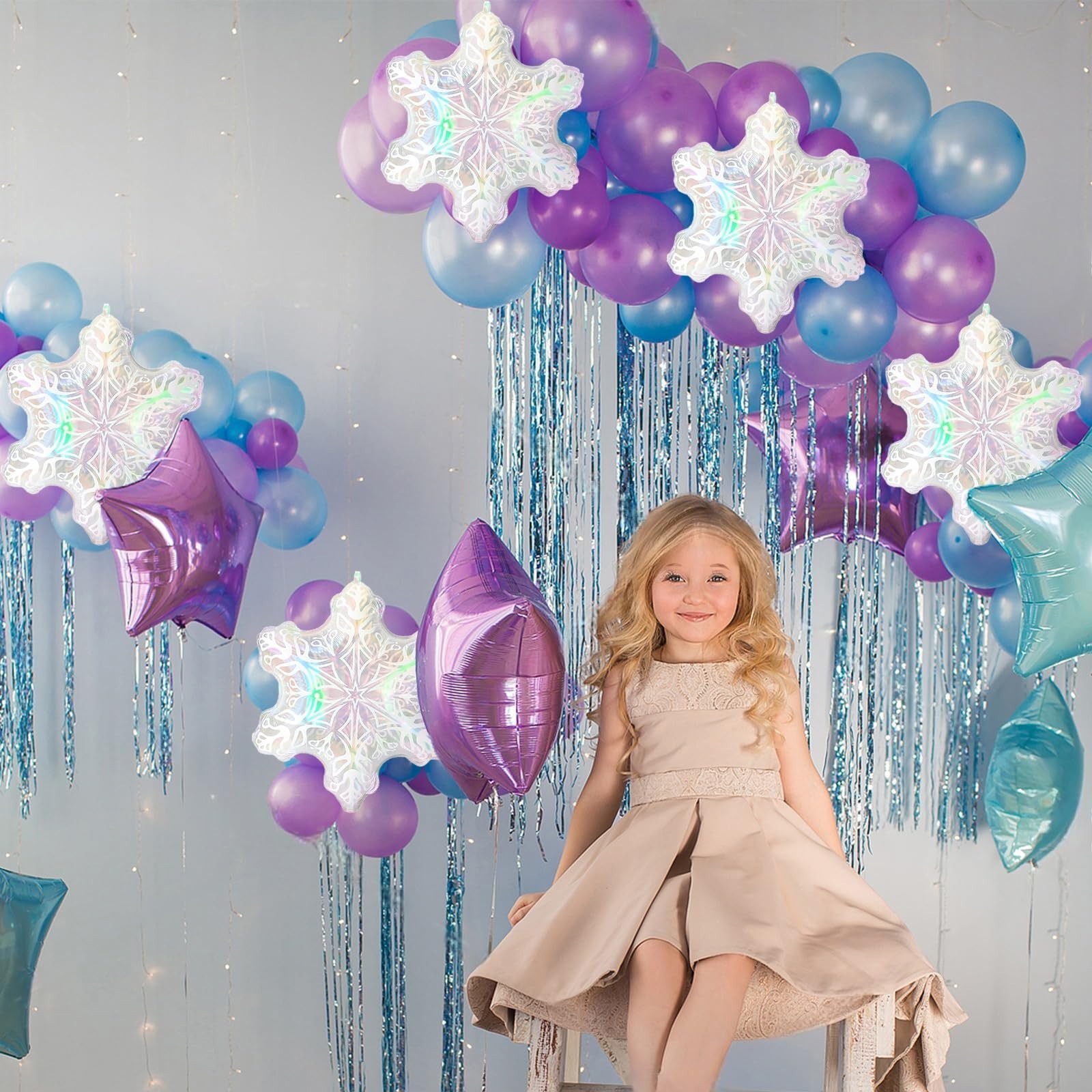 6pcs 24” Clear Iridescent Snowflake Balloons, Winter Theme Snow Foil Mylar B…