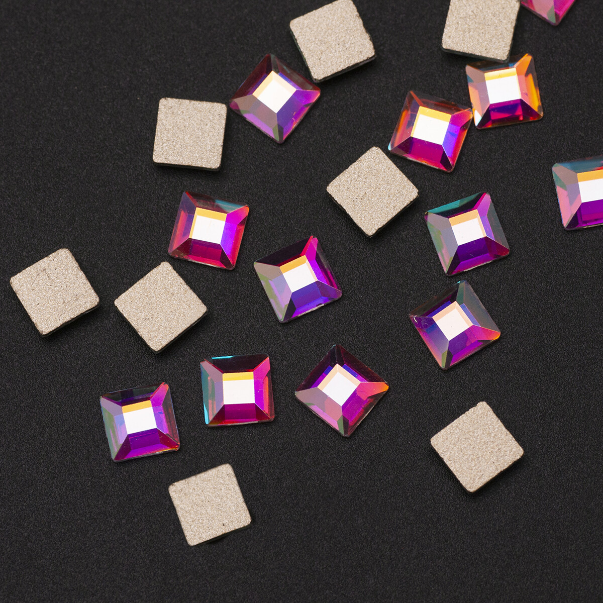 Flat Top Square Mix Colors Non Hotfix Flat Back Nail art Glass Beads Shiny Gem