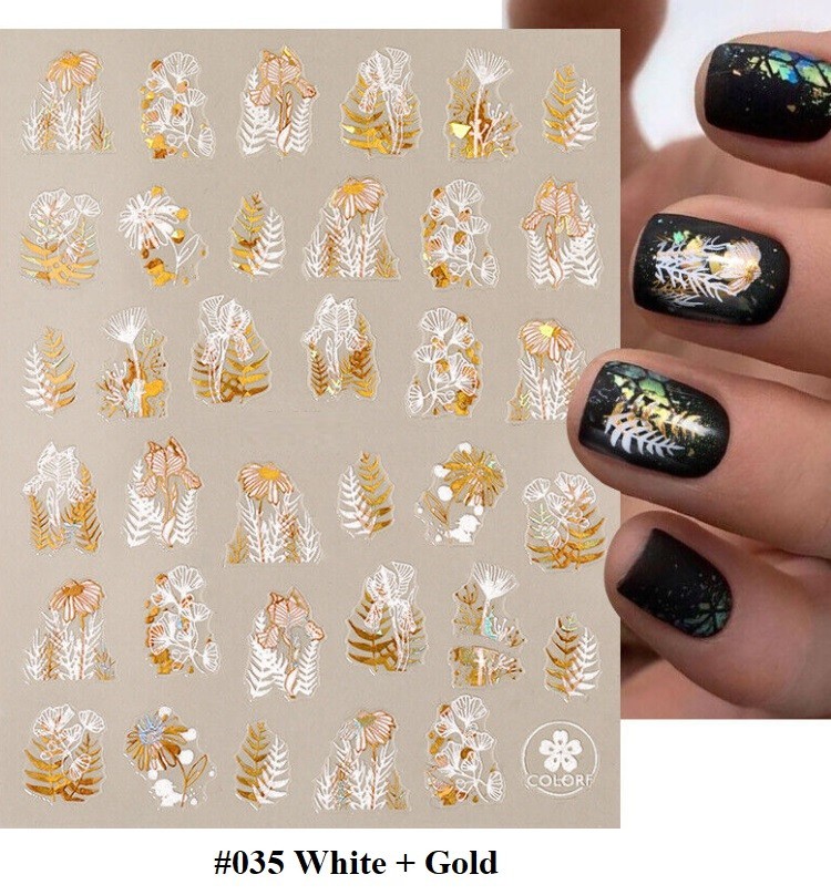 White, Black, Gold, Red Abstract Nail Art Stickers (Group 2)
