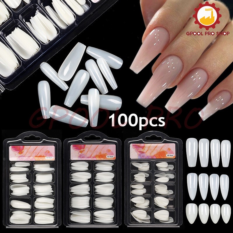 240/100PCS Full Cover Long Coffin Fake Nails Art Manicure False Nail Tips Matte