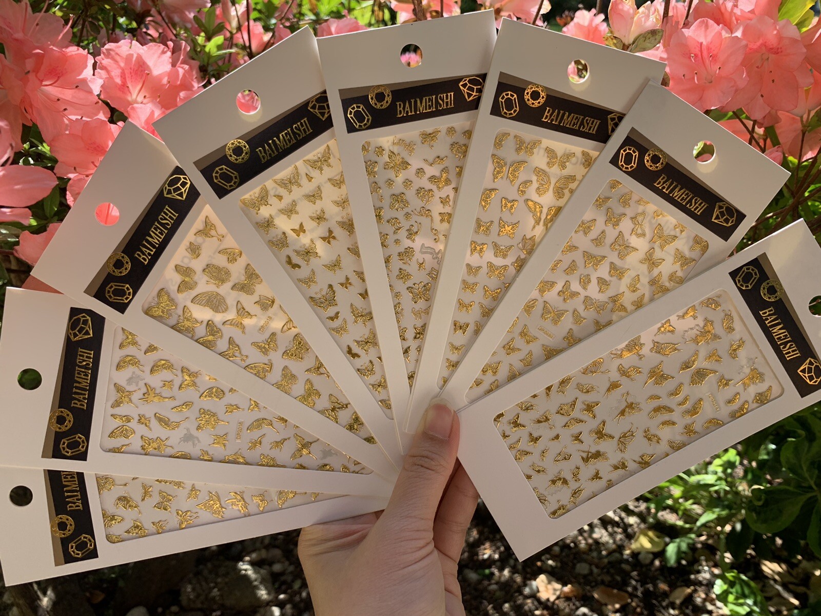 8 Sheets/Set Nail Art Sticker 3D Butterfly Gold Nail Decals Multiple Sizes