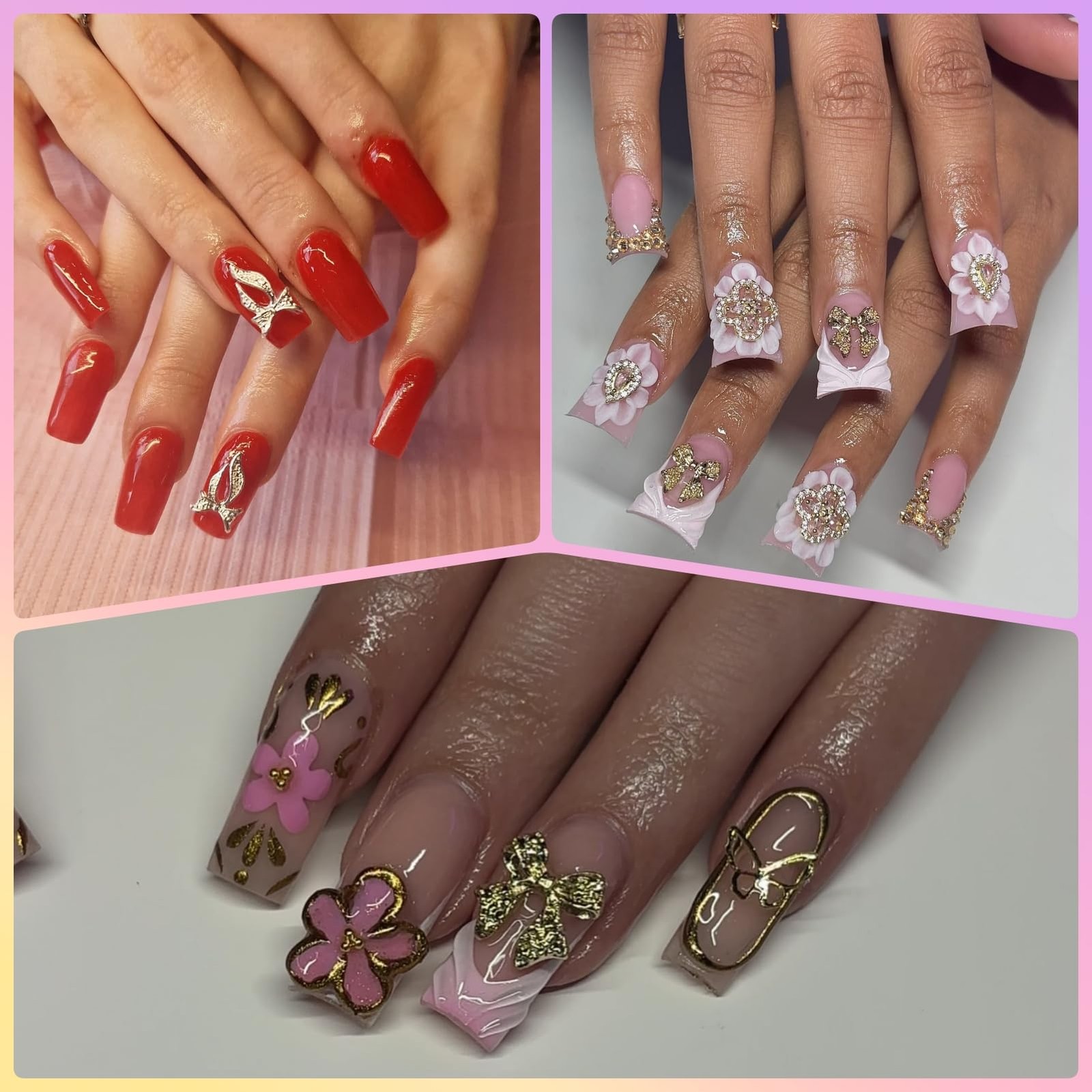 OPMADM 100Pcs Gold Nail Charms and Gems for Nails Design 100 Pcs,