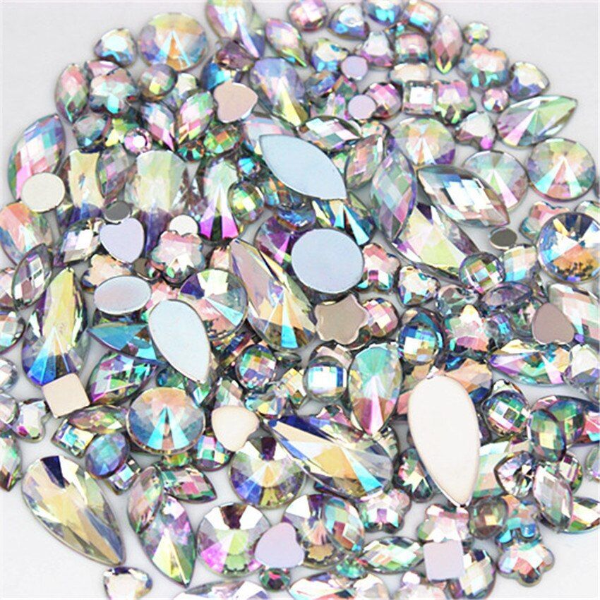 Mixed Shape Acrylic Bead 300pcs Non Hotfix Flatback Gem Beads 3D Nail Art Stones