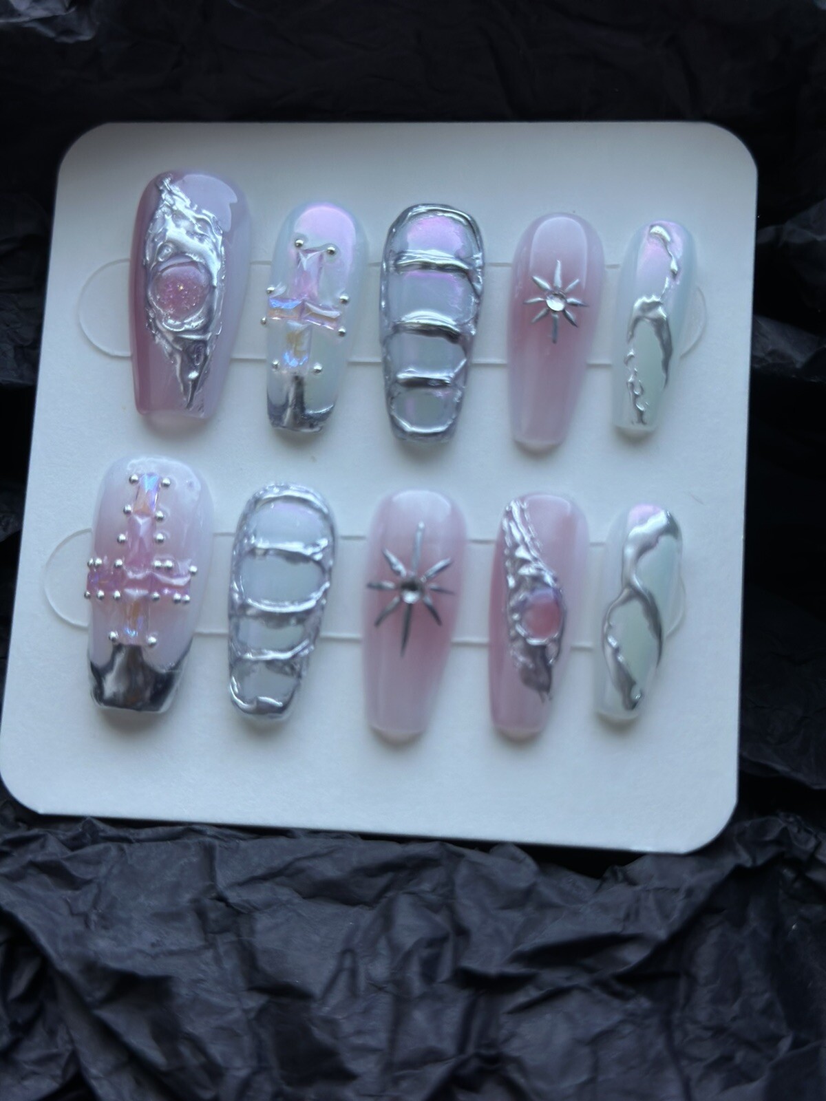 CUSTOM Handmade press on Gel nails long coffin Y2k Style Nails Set Size:S