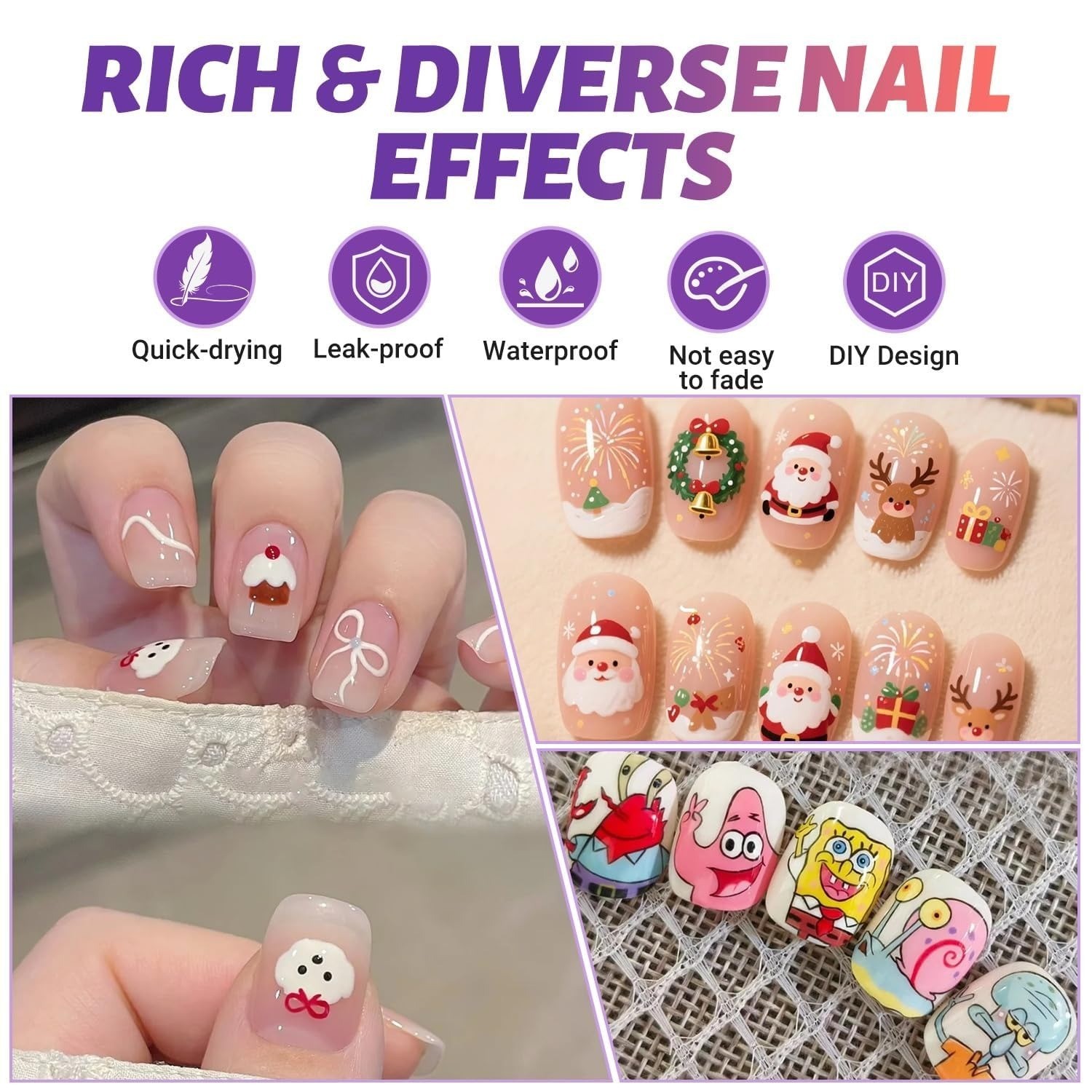 Nail Art Markers Pens for Painting Nails, 12 Colors 0.5 MM Nail Polish Pens Quic