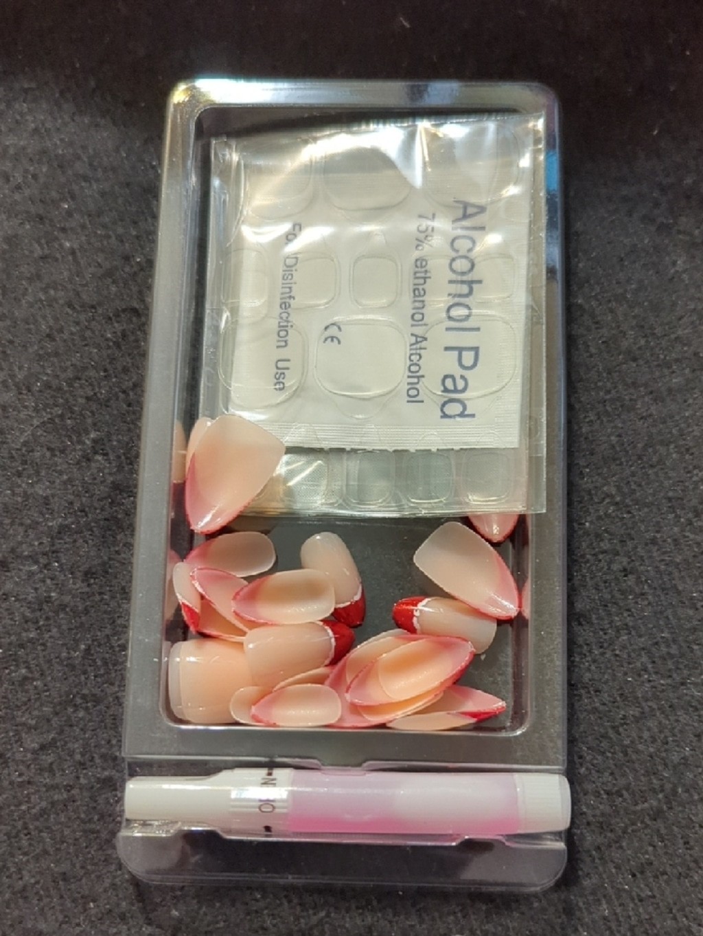 Press On Nails – Peach Nude with Red And White Accent Tips