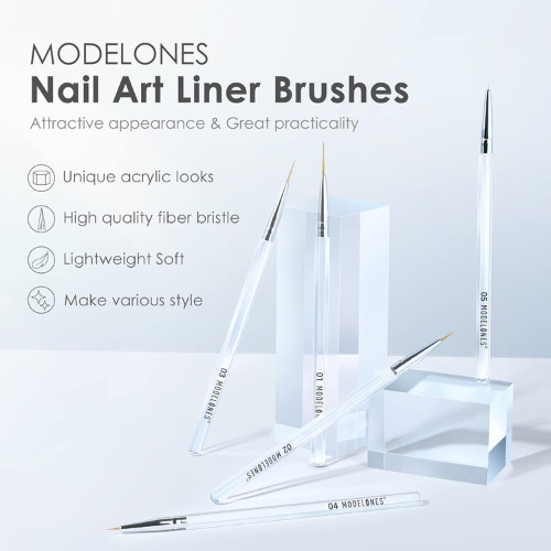 NEW 5PC Nail Art Liner Brush Set Thin Gel Polish Painting Brushes Hex Handle