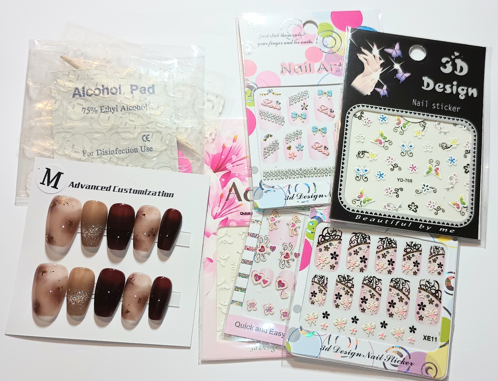 Handmade press on nails easy to put on & off reusable +5 pieces nail stickers.