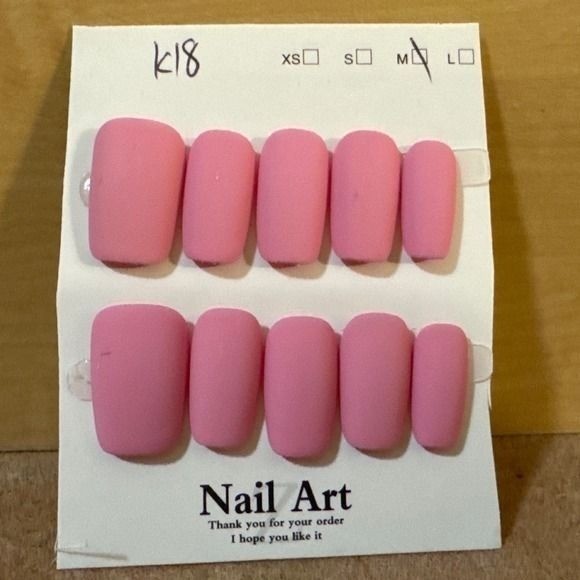 Matte Pink Press On Nails Square Short Medium Artificial Nail Set K18 Size M