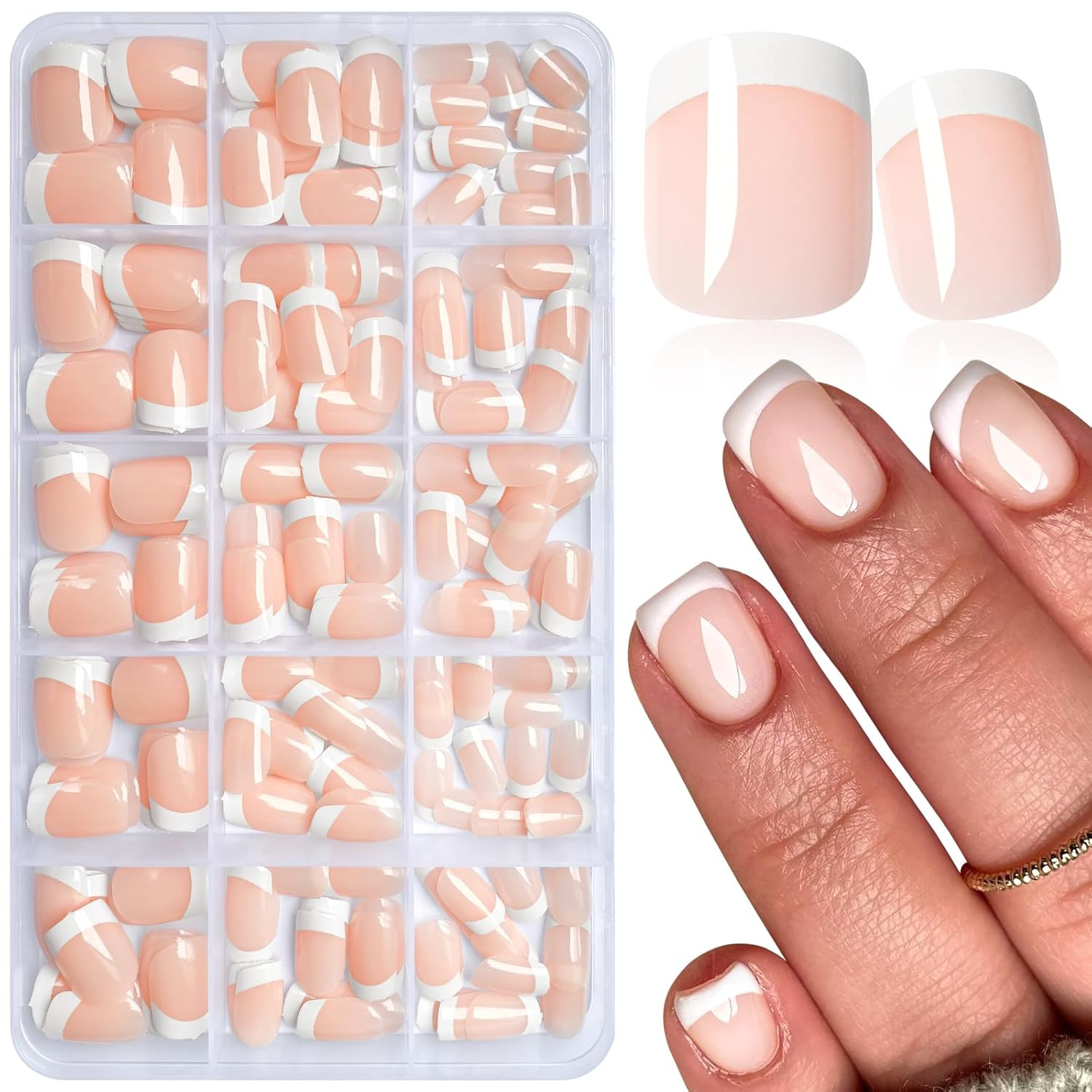 Addfavor White French Tip Press on Nails Short – 240Pcs Nude Extra Short Square
