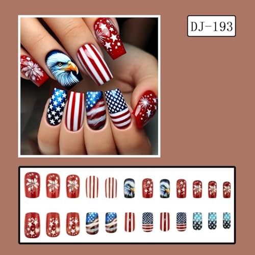 24Pc Medium Press On Nails 4th of July Fireworks Design