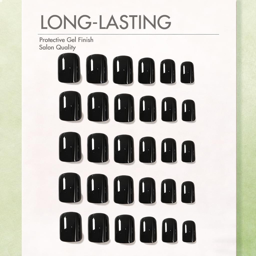 SXVME Short Square Black Press On Nails 30 Pcs