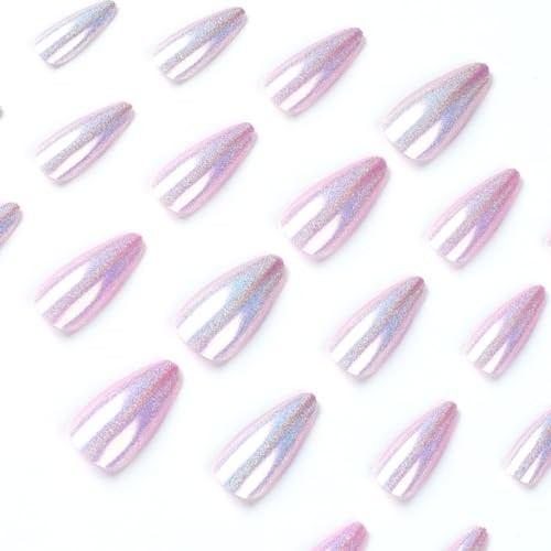 Almond Press on Nails Cat Eye Short Almond Cat Eye Pink Light Purple Bling