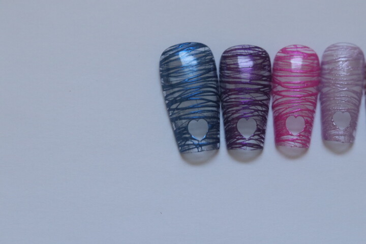 Chrome Rainbow with Heart tips- press on nail set- Set of 18 sizes 0-8