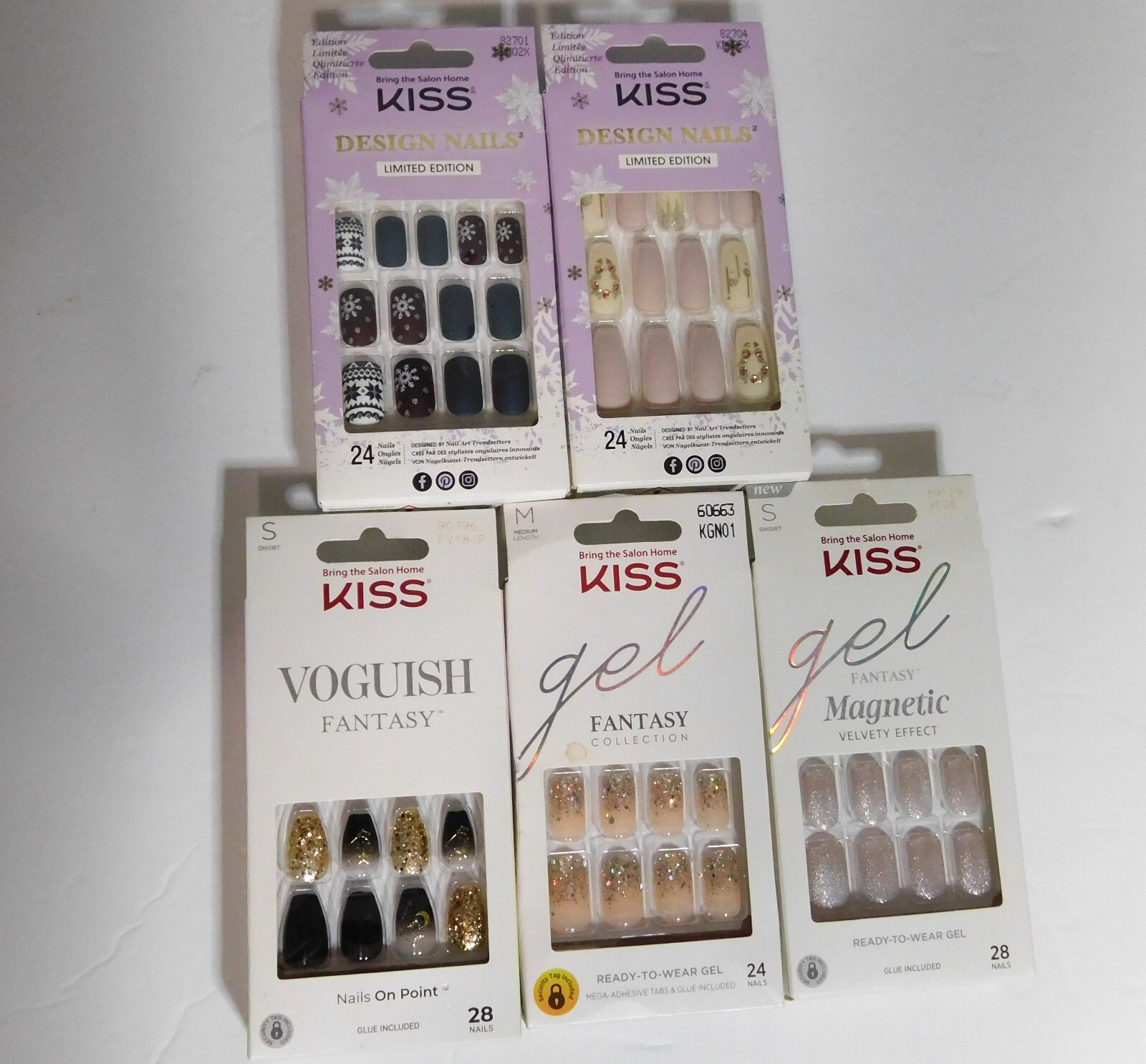 Kiss LOT Of 5 NEW Boxes PRESS ON NAILS Limited Ed Gel Fantasy Voguish Fantasy