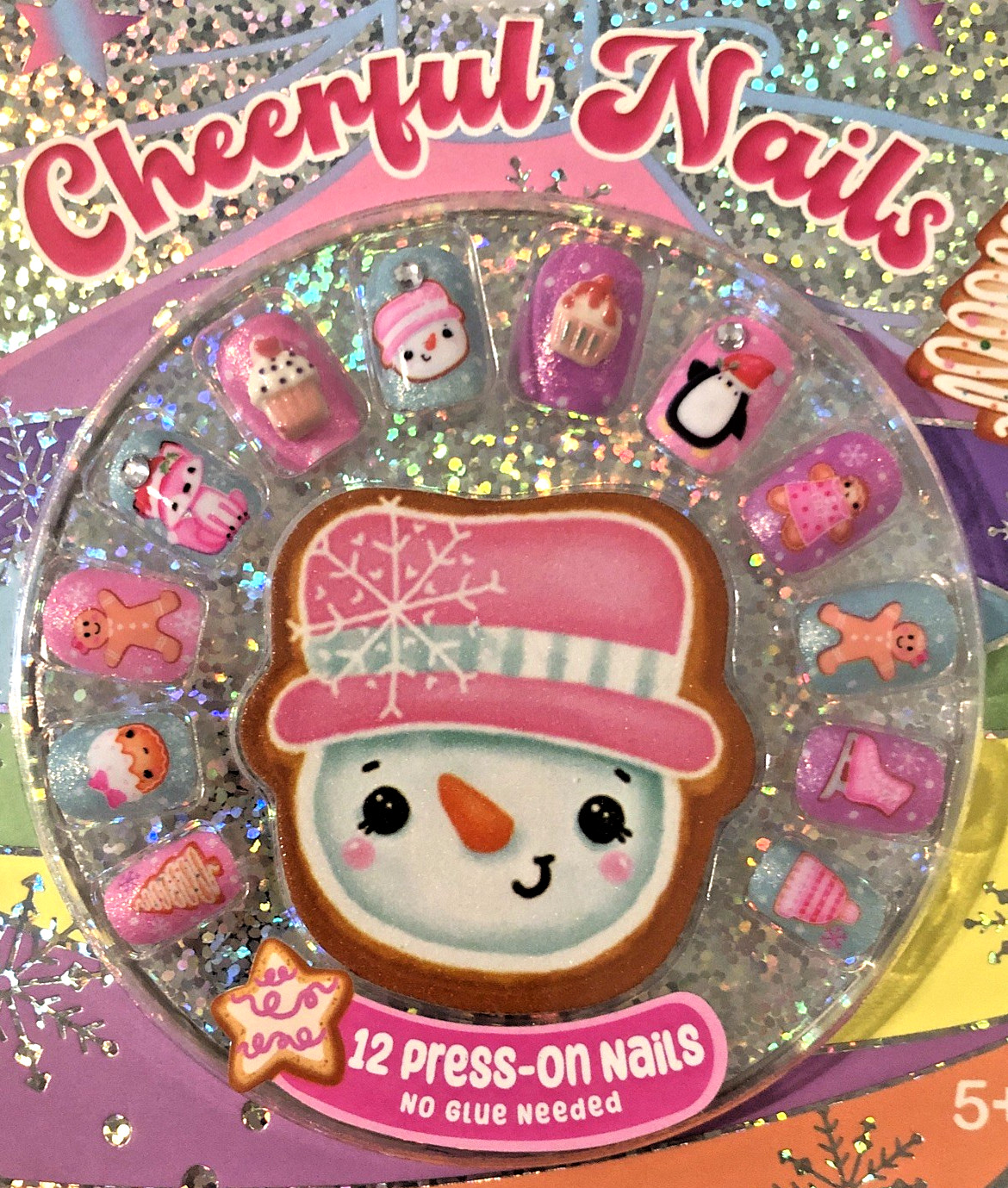 Hot Focus Girls Christmas Holiday Themed Press-On Nails 12-Count No Glue Needed