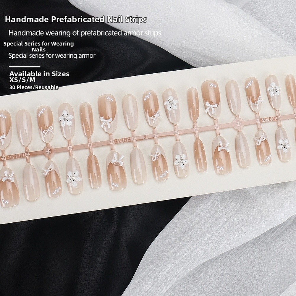 Wearable Nails for Women Featuring 3D Pearl Embellished Flower Bow Removable