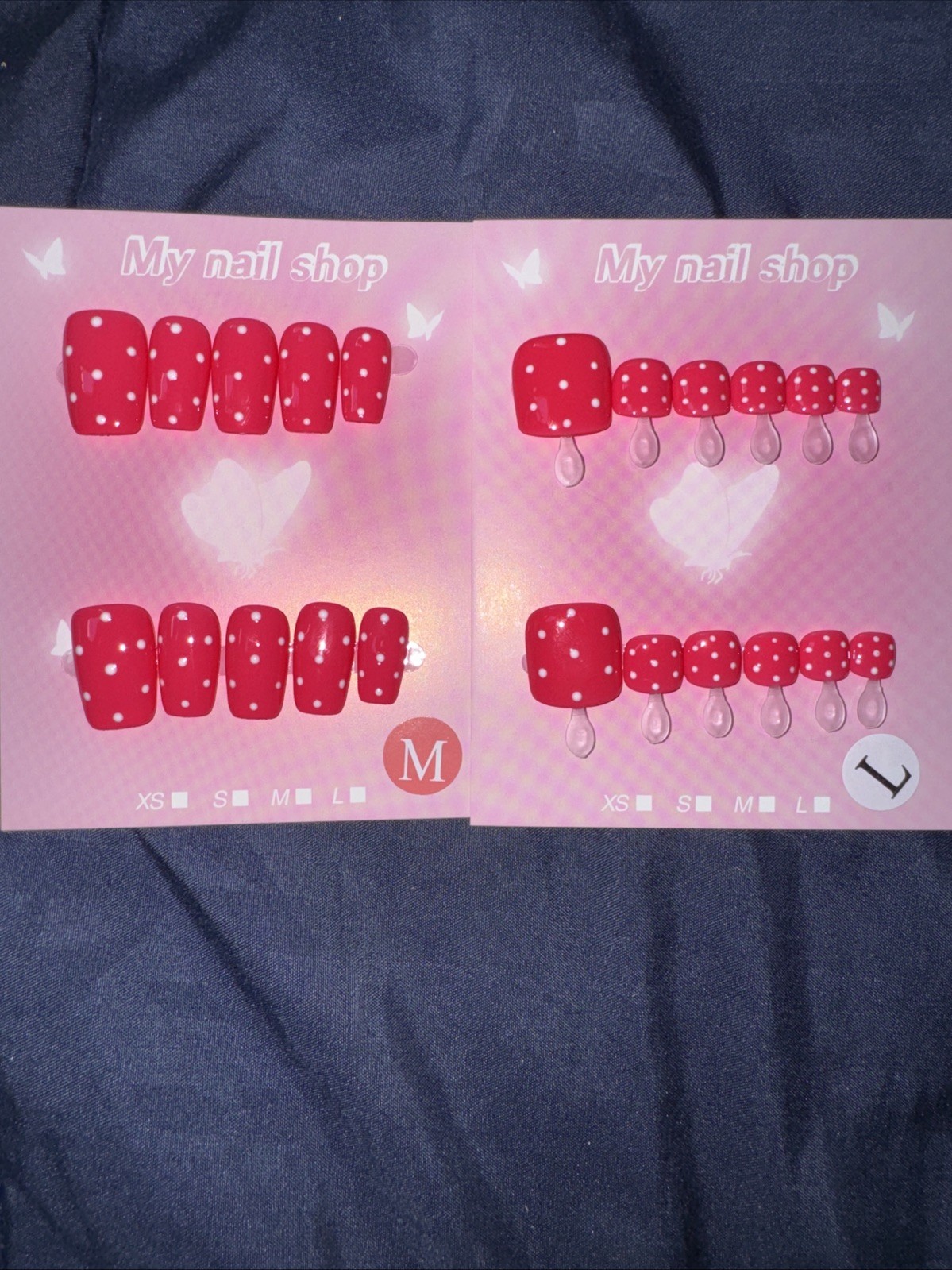 Handmade Short Square Press On Nails & Matching Toes Set Medium And L Size