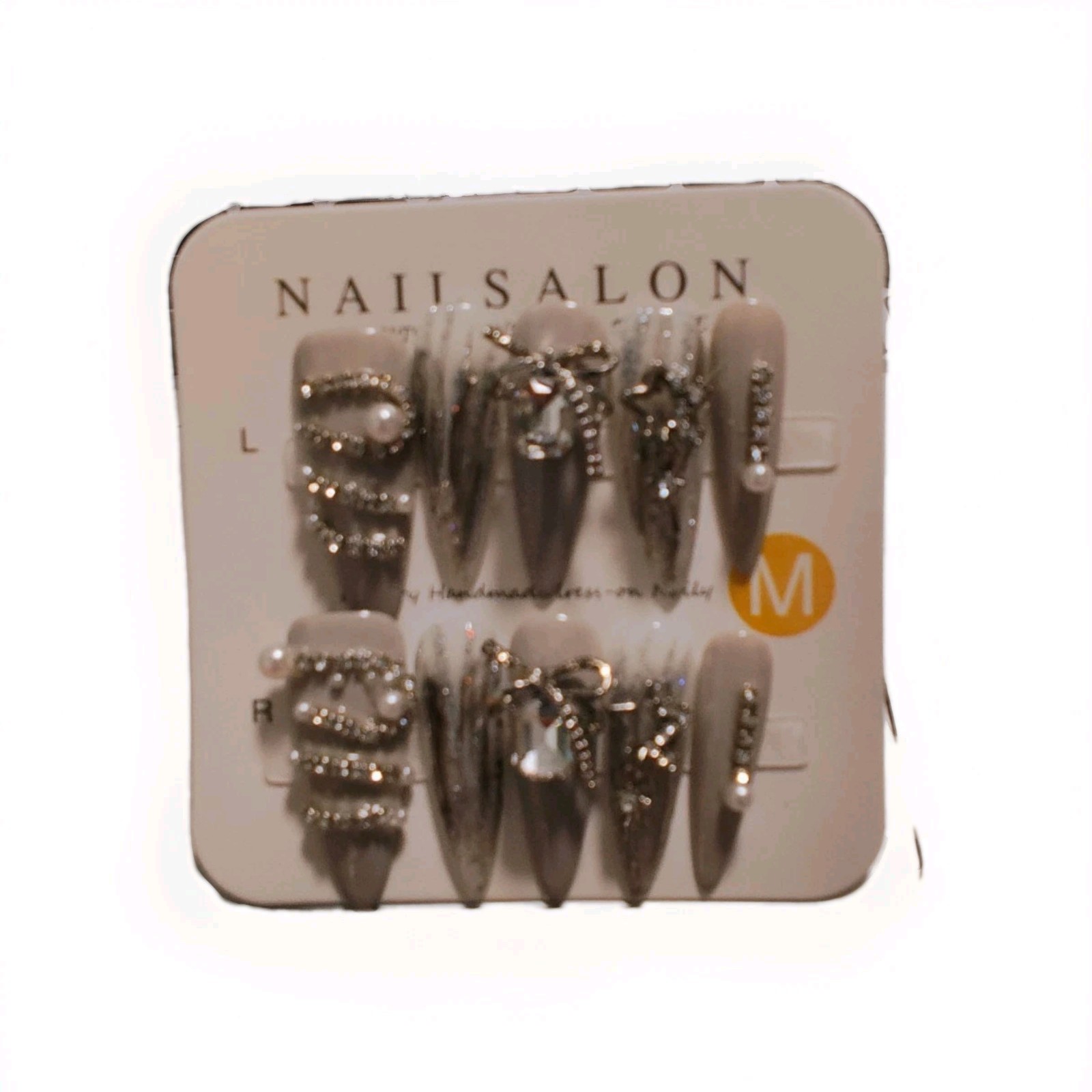 Silver Gray Glitter 3D Medium Stiletto Press-On Nails Full Cover