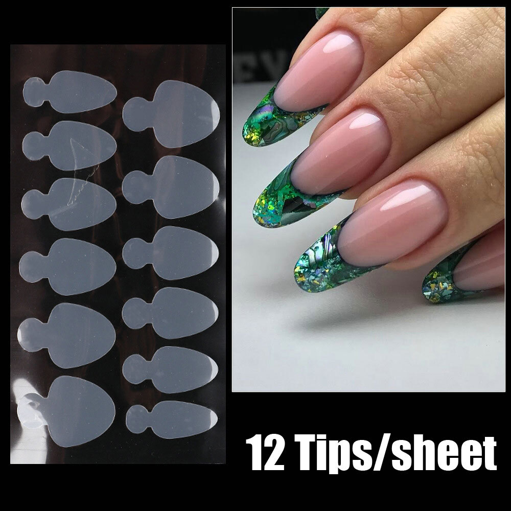 12pc Reusable Soft Silicone Pad Stencil French Form Sticker for Nail Gel Dual