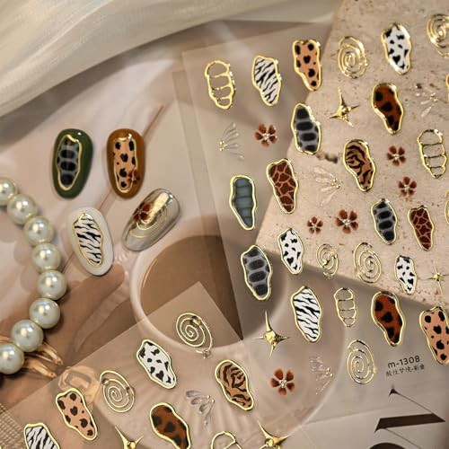 5D Embossed French Leopard Print Nail Stickers for Nail Art Cool Leopard -15