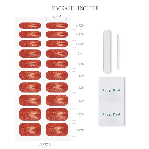 Gel Nail Stickers Glitter Cat Eye Semi Cured Gel Nail Orange Red Cat Eye