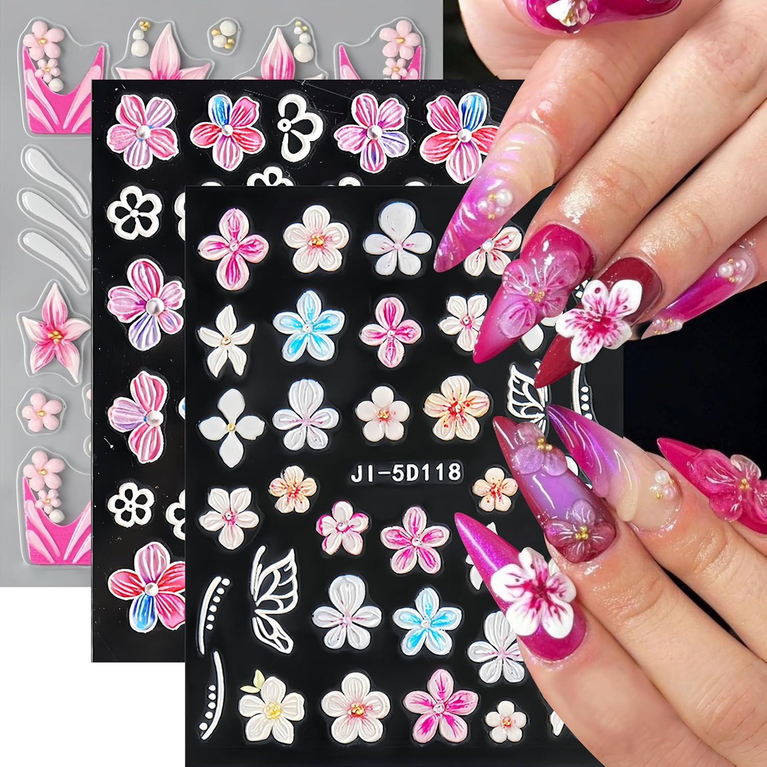 8 Sheets Gold Star Nail Art Stickers Decals 3D Self Adhesive Laser Golden Star N
