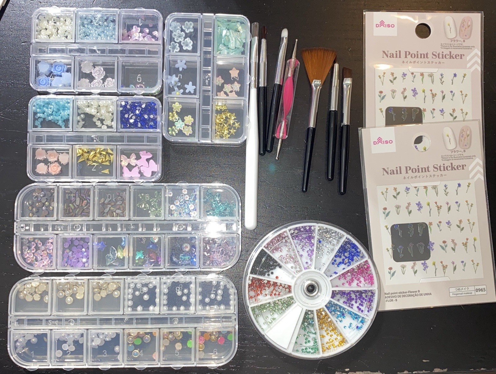2D Nail Art Charms Set with Flowers Pearls Gems Butterfly Accessories & More