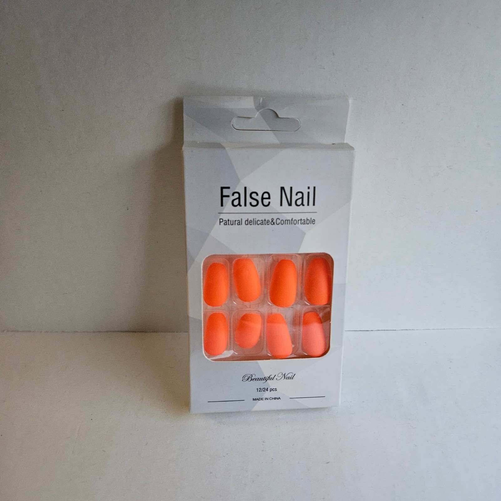 Beautiful Nail Neon Orange Matte Almond False Press On Nails 24pc Set