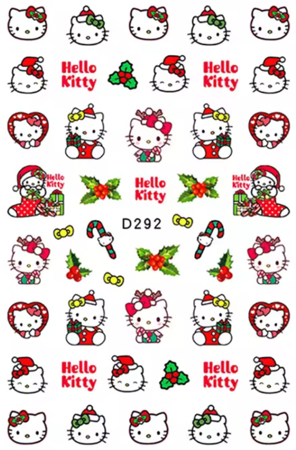 Christmas Hello Kitty Nail Art Stickers Cute Cartoon Design Festive DIY D292