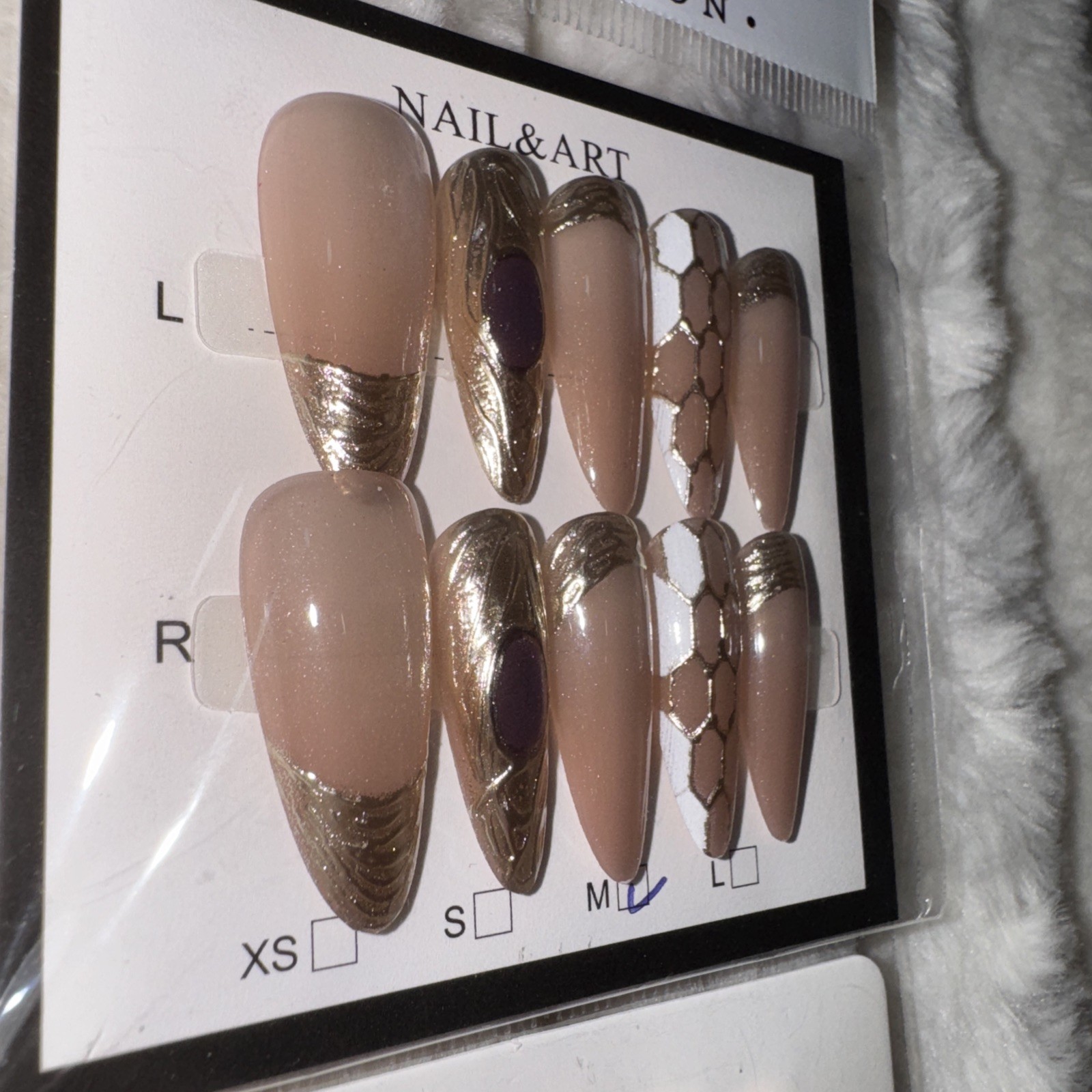 3 Packs Of 10pcs Stiletto Press On nails, 3D Unique Designs, Size M, Reusable 15