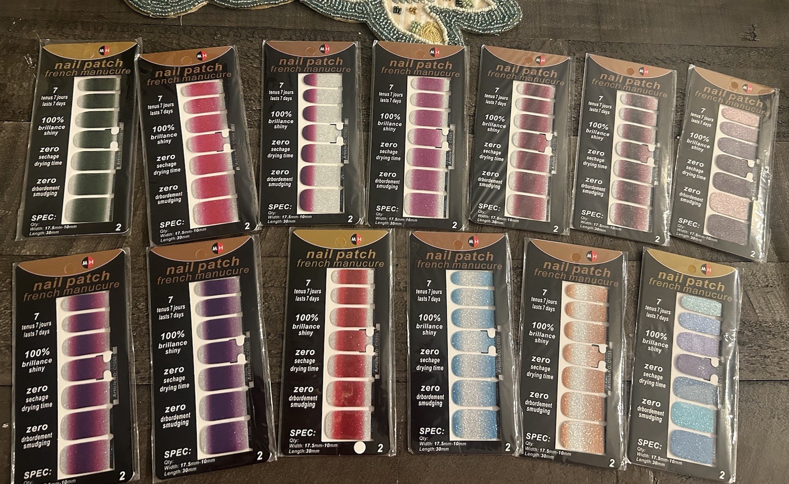 Nail Patch French Manicure Polish Stickers Last 7 Days 13 Different Sets Glitter
