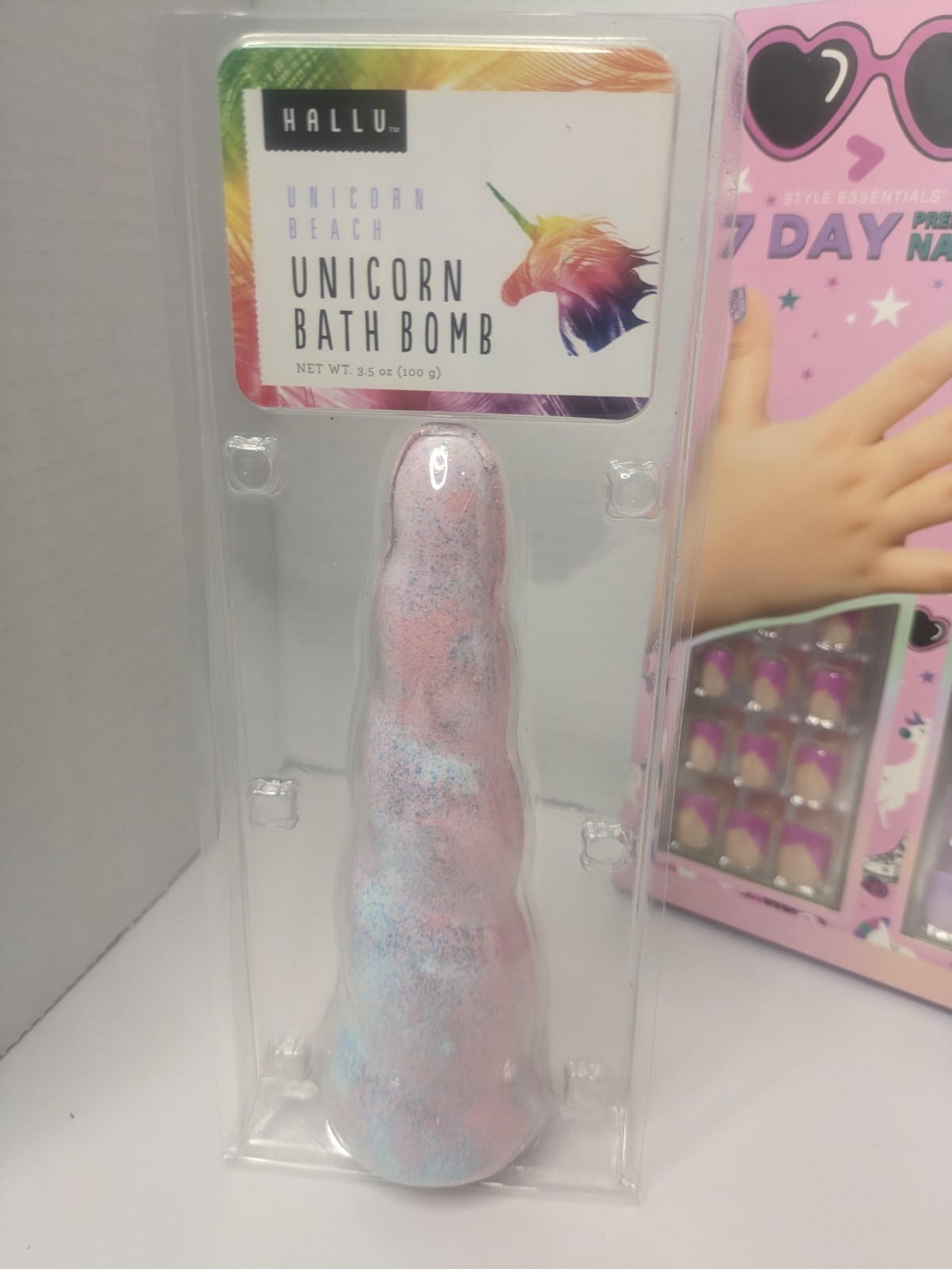 Unicorn 7-Day Acrylic 84 Press On Nail Kit And Matching Bath Bomb Girls Gift Set