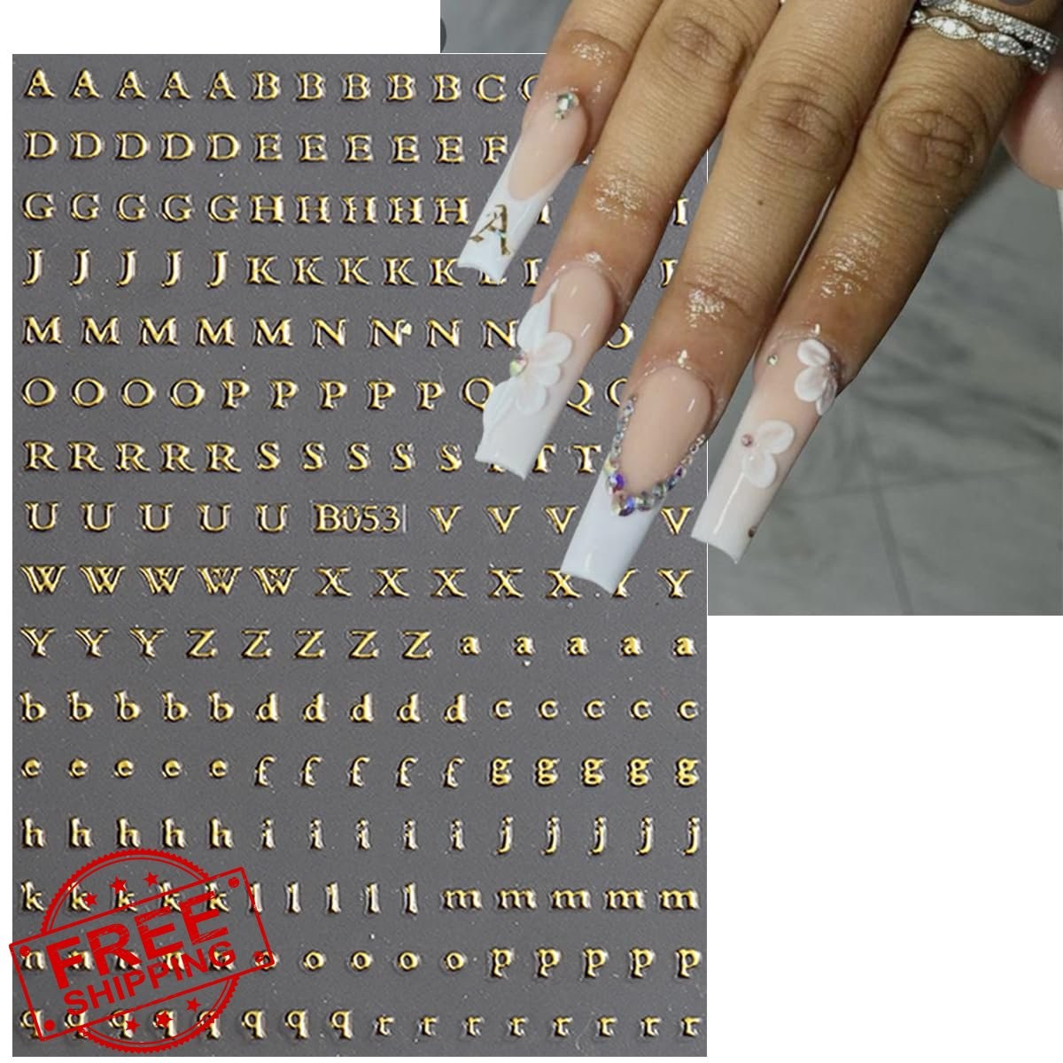 BMKKOT Letter Nail Stickers Gold Silver Uppercase Lowercase