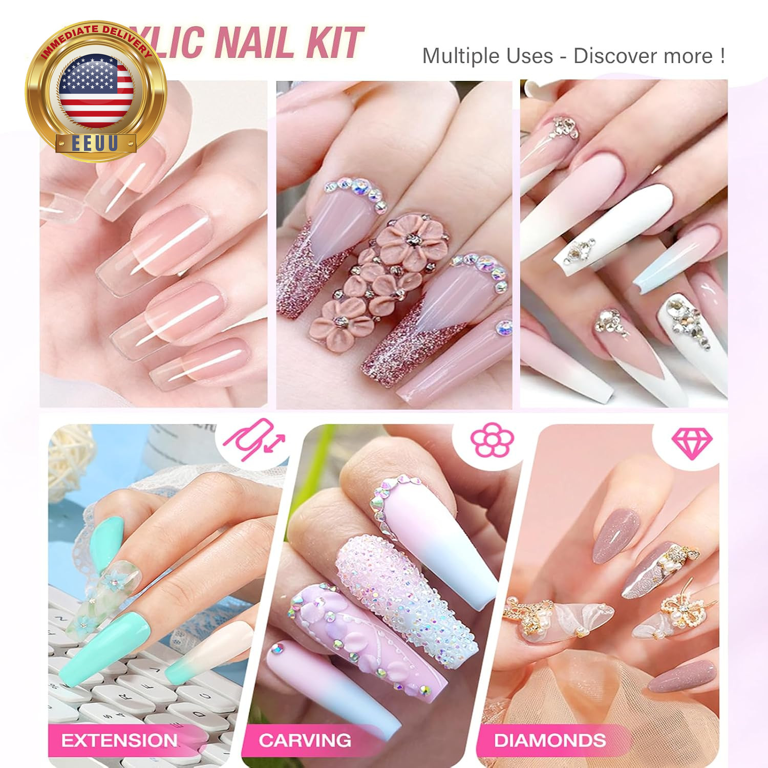 Acrylic Nail Kit – Professional Clear Acrylic Powder and Liquid Set with Nail Br