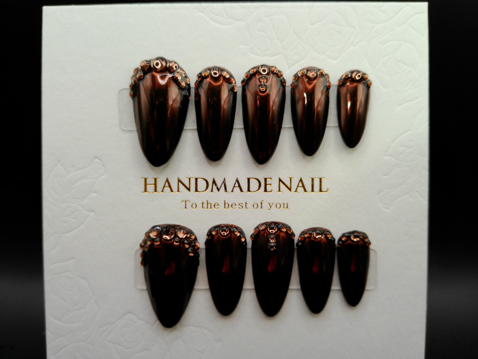 Almond Chocolate Chrome Press On Nails – Medium Size