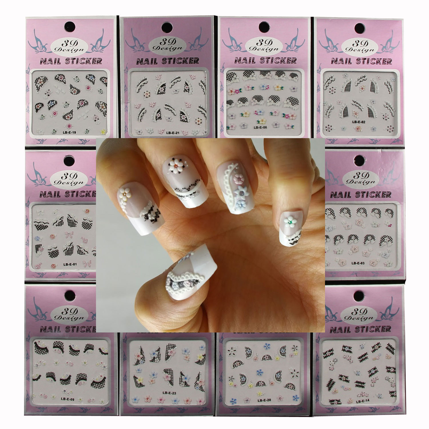 12 Sheets 3D Nail Art Stickers Decals Art Tips Decoration Premium Quality DIY