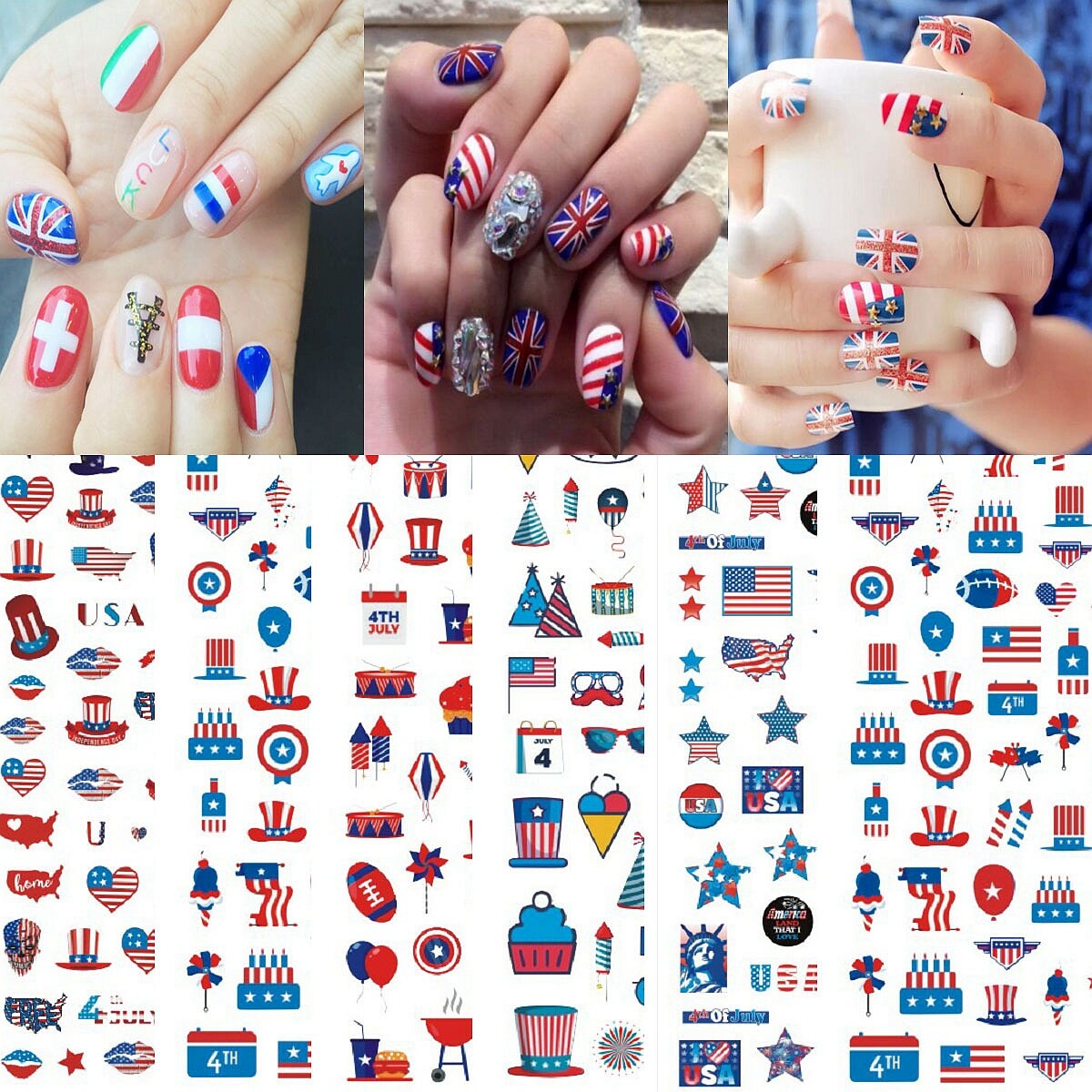 Flag Star American US July 4th Celebration Nail Stickers