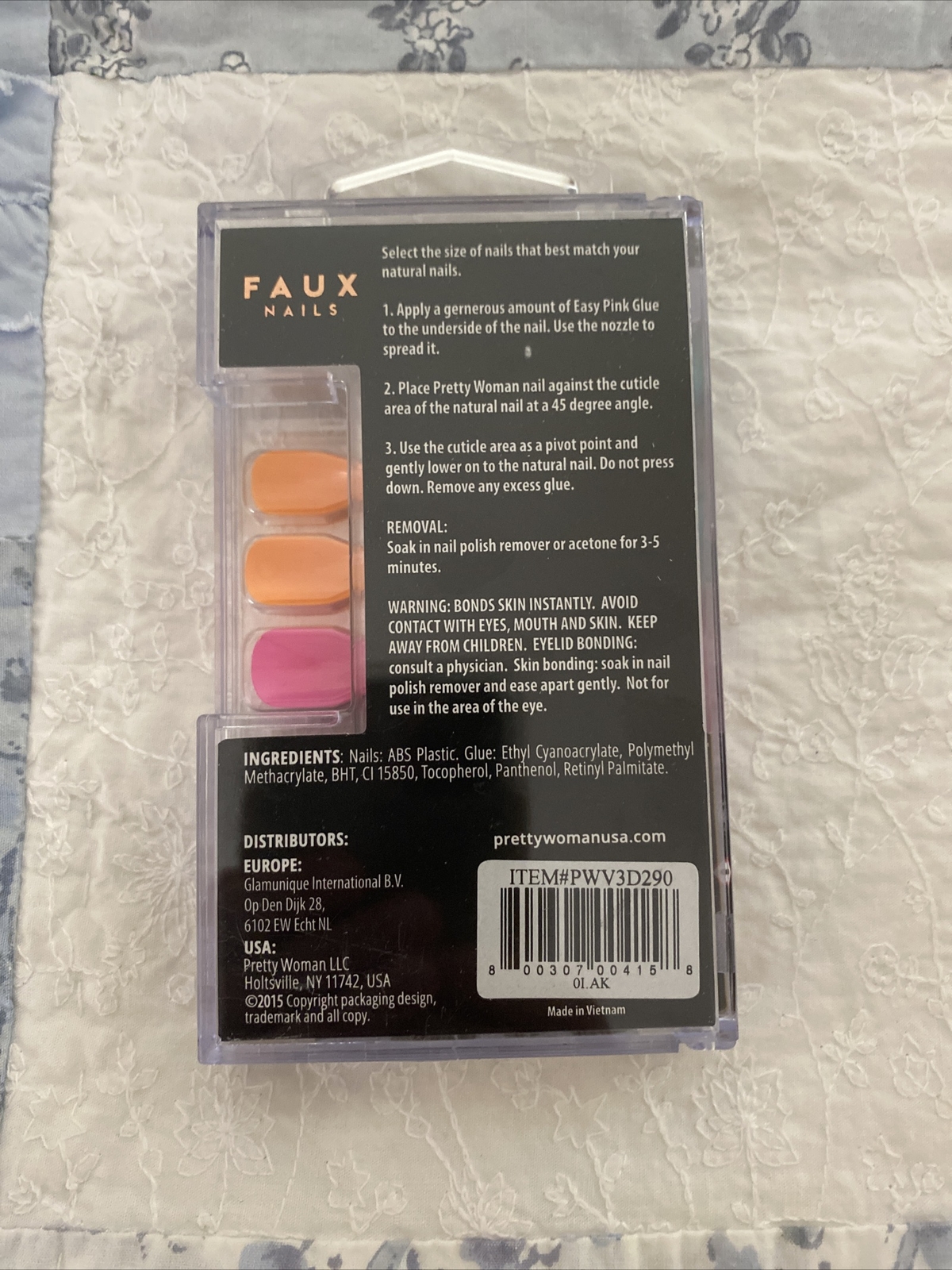 Pretty Woman Faux Nails Pink Teal Pearl Bling Glue On Almond Summer 24
