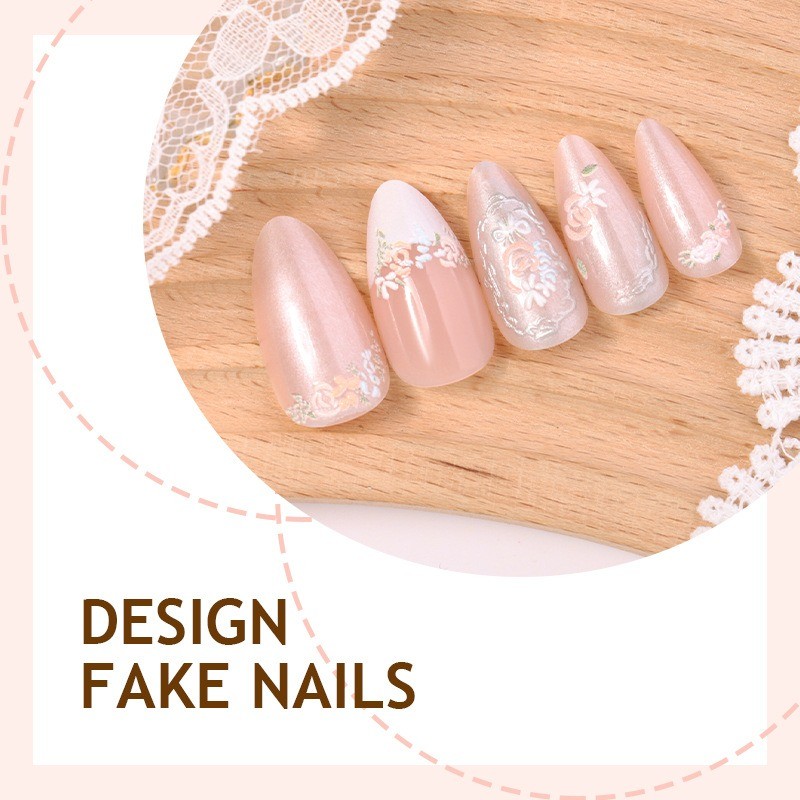 48 Pieces of Moderate Almond Nail Art, Fashionable and Simple Wearing Nail Art