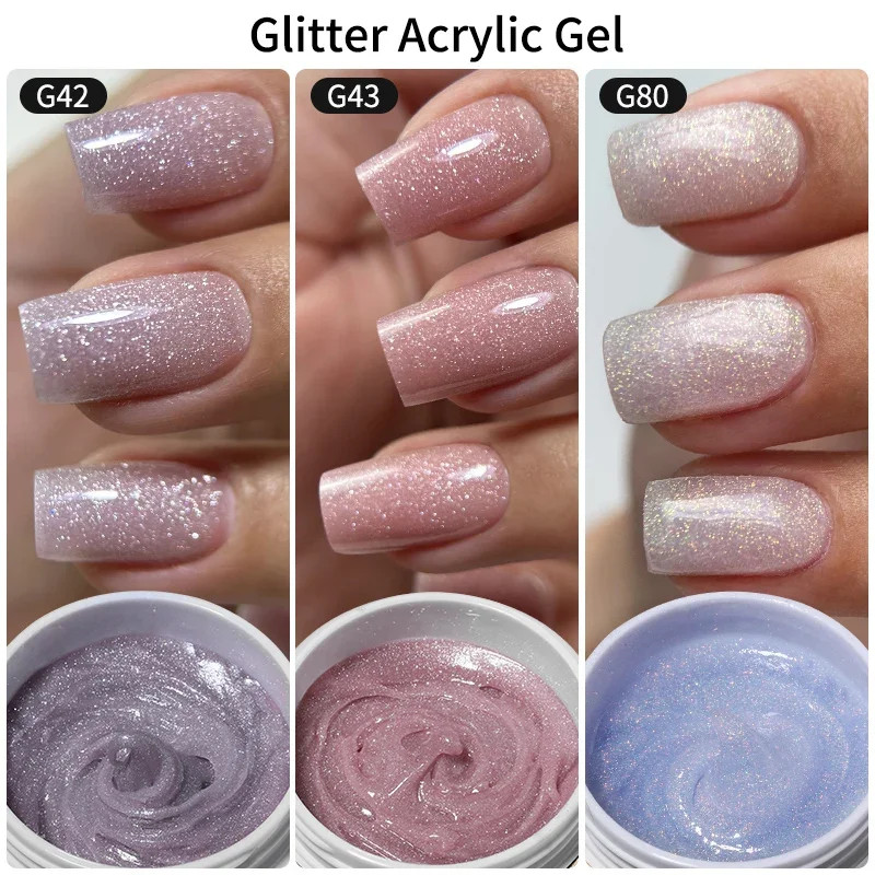 50G Shimmer Pink White Acrylic Gel TPO Free Glitter Shiny Extension Acryl Hard G