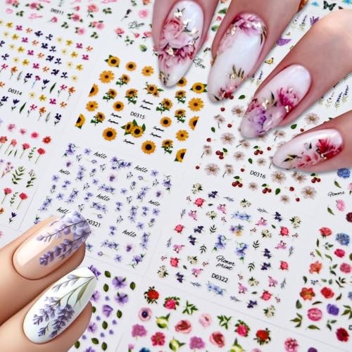 30 Sheets Flowers Nail Art Stickers Colorful Floral Butterfly Nail Style8