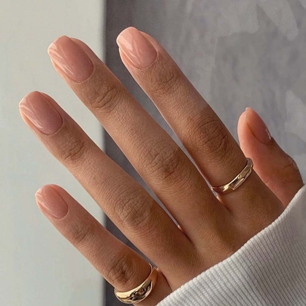 Nude Press on Nails Square Fake Nails Acrylic Glossy Short False Nail Tips Ar…