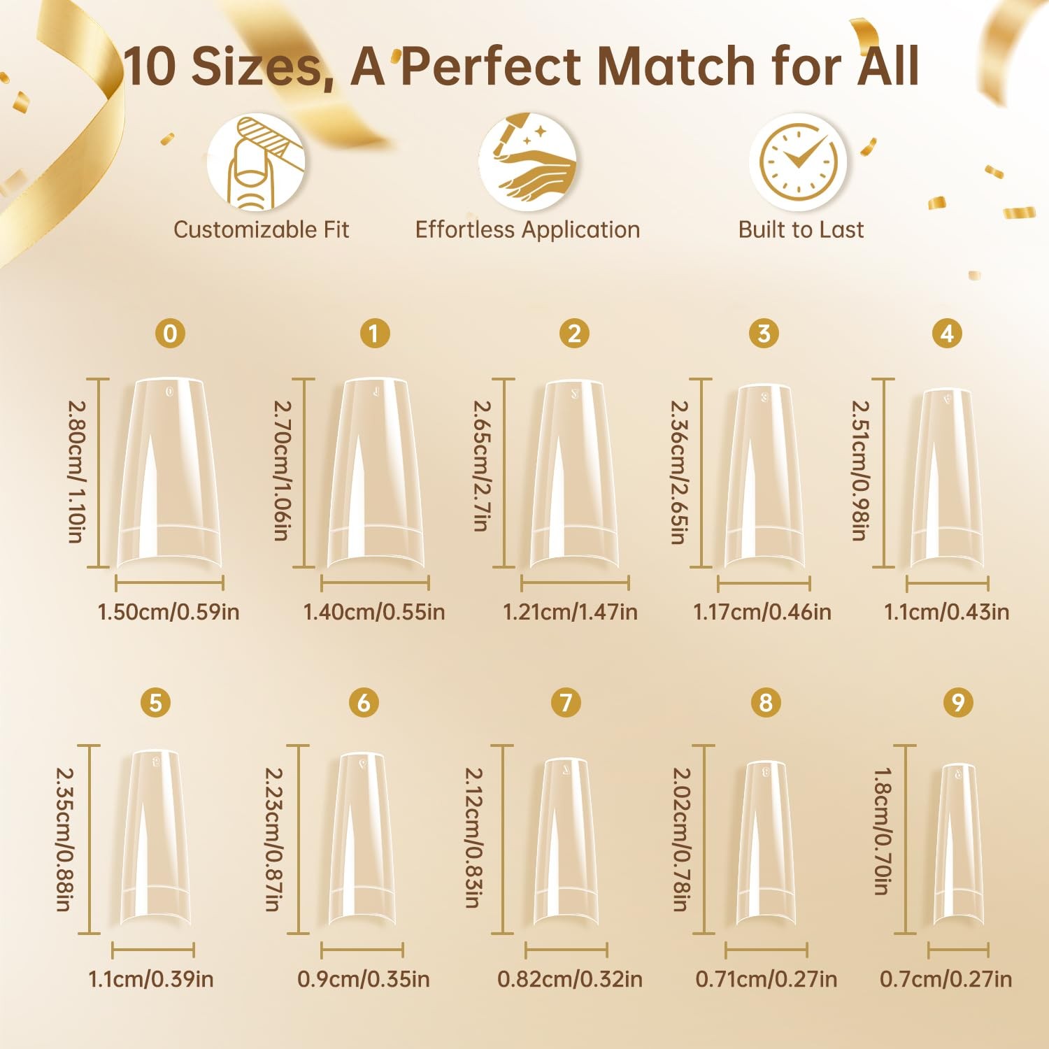 Clear French Coffin Nails Tips 500 PCS 10 Sizes Half Cover Clear Nail Tips Fr…
