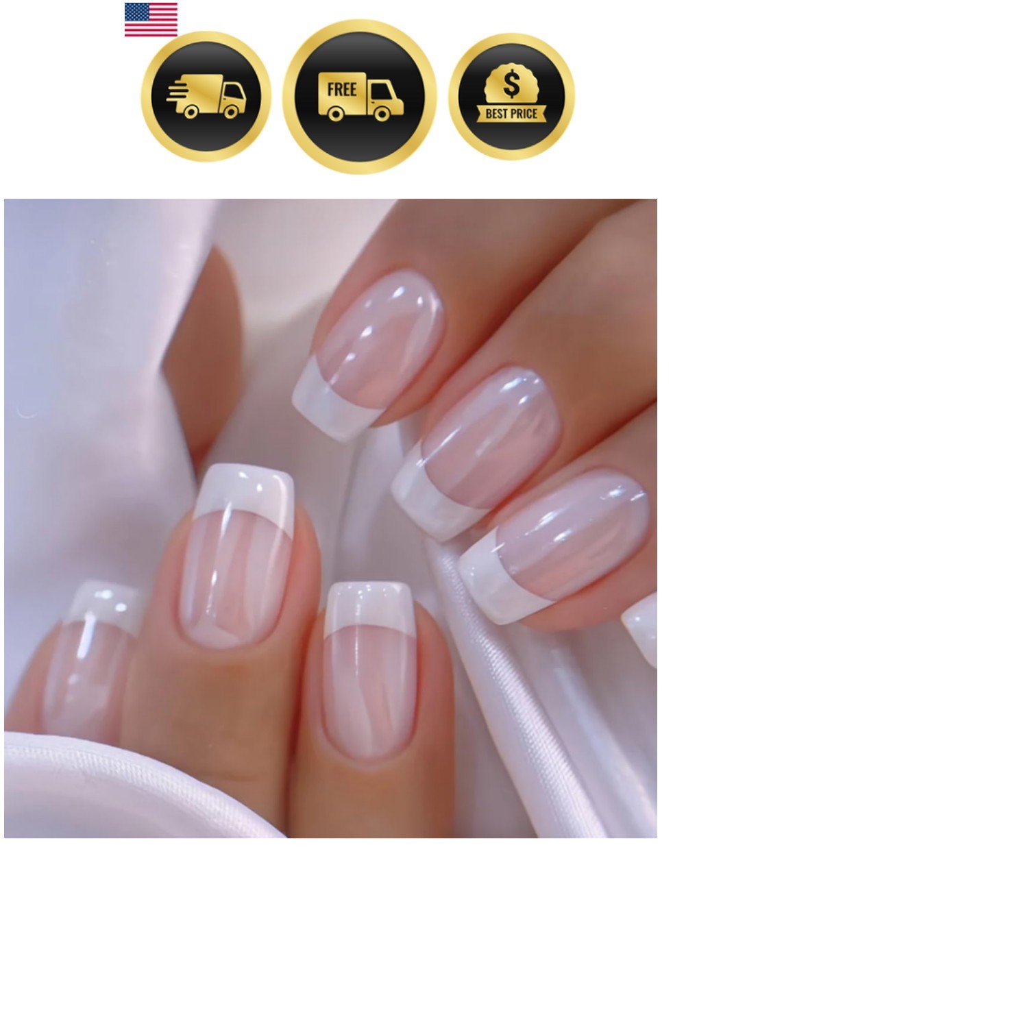 Press on Nails Short Square Acrylic Fake Nails with Apricot Design Full Cover…