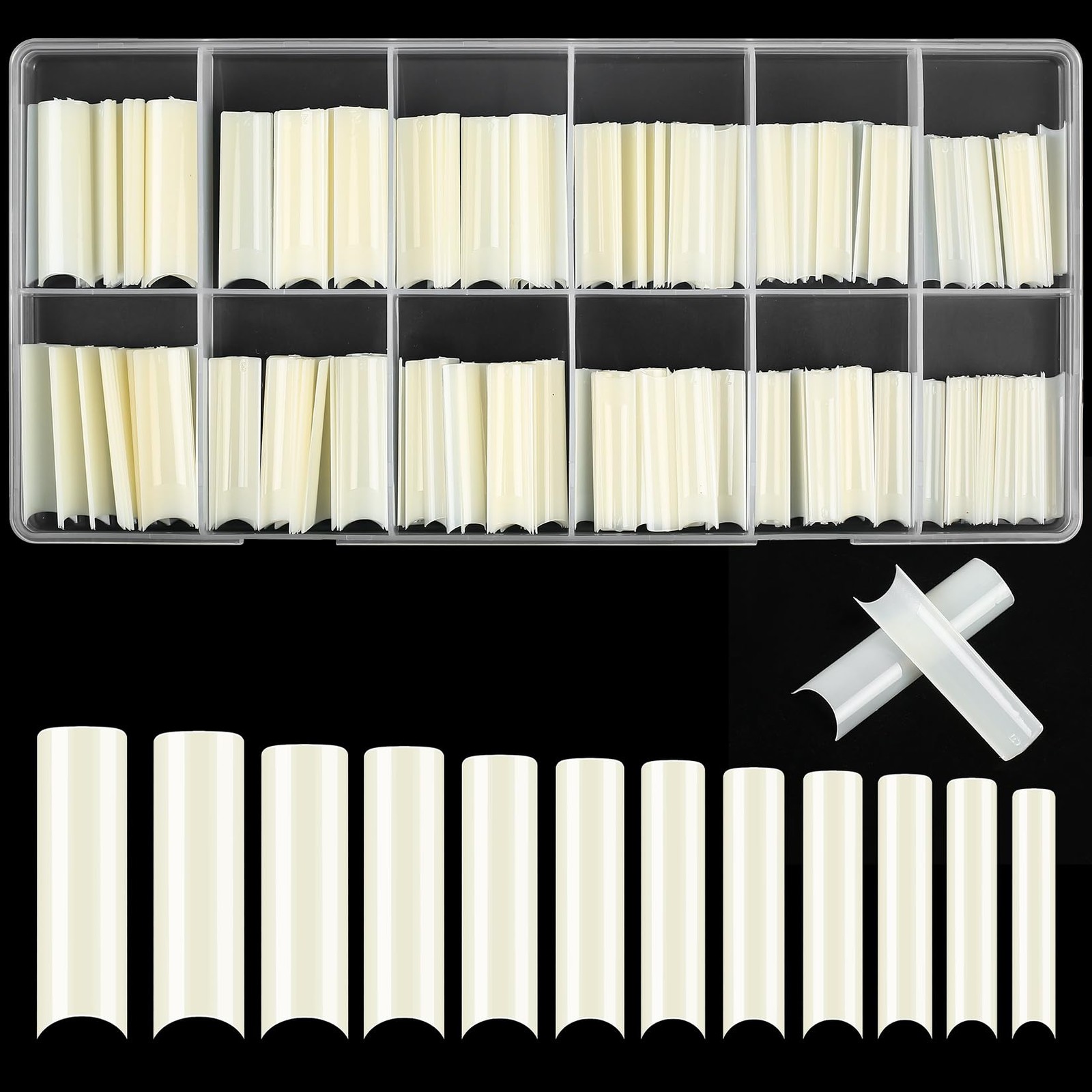 KOXXIAMOQ 240 Pcs Square Nail Tips, natural Extra 0-11, 12 Sizes,