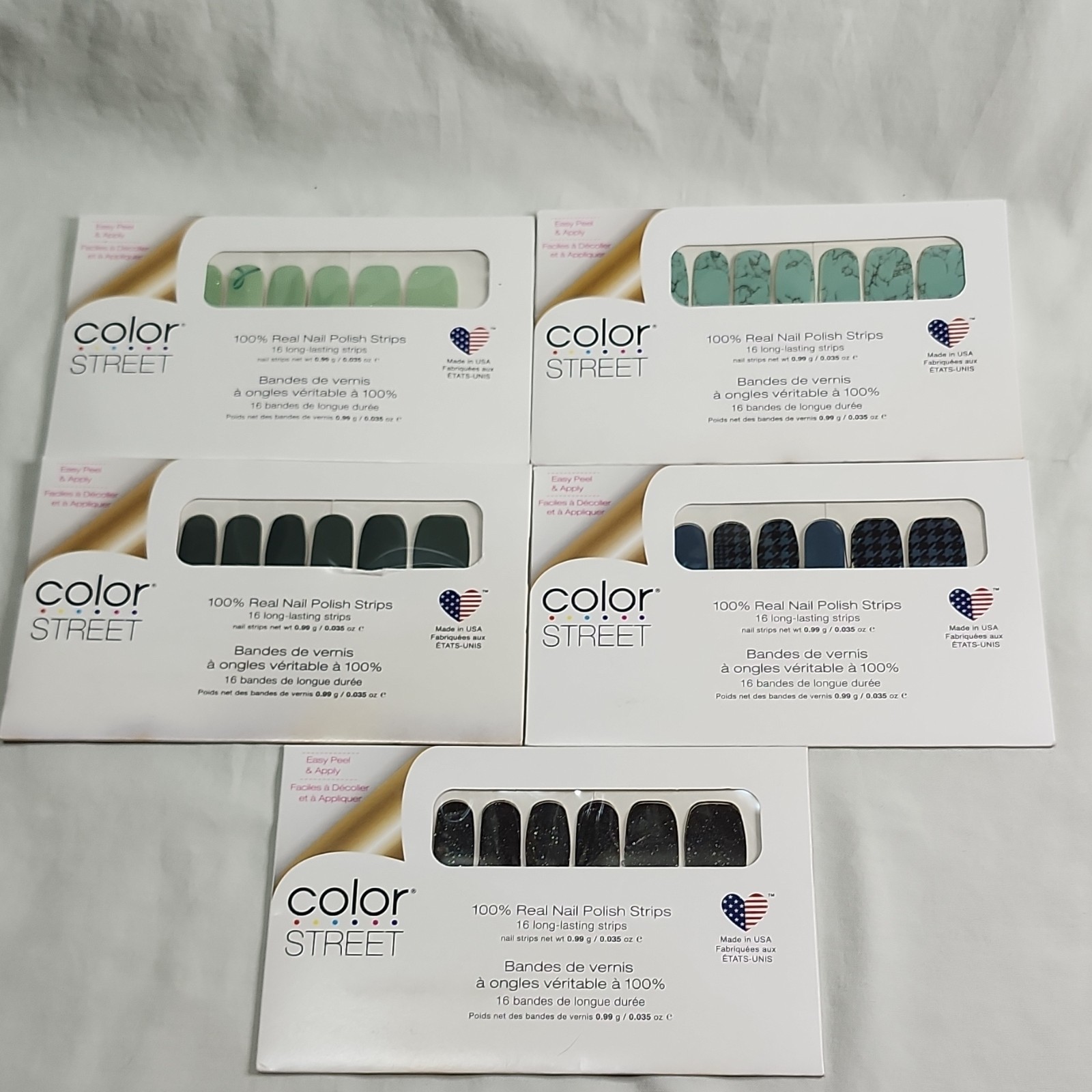 Color Street Lot of 5 Nail Polish Strips Glitter Green Turquoise Black Blue