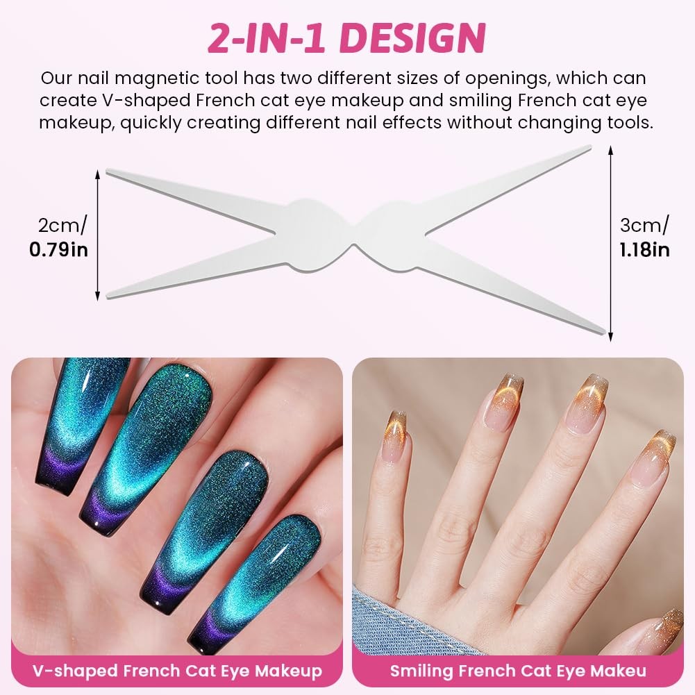 2 in 1 Cat Eye Magnet Set, Double-head Cat Eye Gel Nails Polish Magnet, 3D Na…